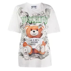 Áo Phông Nữ Moschino Dollar Teddy Bear Print Jersey Oversized TShirt Màu Trắng Size XXS