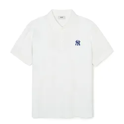 Áo Polo MLB Logo New York Yankees 3APQB0143-50IVS Màu Trắng Size M