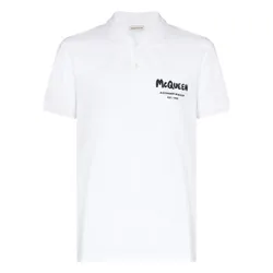 Áo Polo Nam Alexander McQueen Logo-Print Cotton Polo Shirt 662551 Màu Trắng Size M