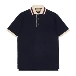 Áo Polo Nam Gucci GG Embroidery Cotton Polo Shirt 768631 Màu Xanh Navy Size M