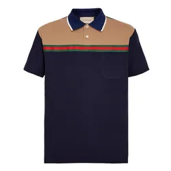 Áo Polo Nam Gucci Web-Stripe Polo Shirt Blue 725492 Màu Xanh Navy Size XS