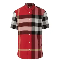 Áo Sơ Mi Nam Burberry Check Stretch Poplin Short Sleeve Shirt 80208561 Màu Đỏ Size M