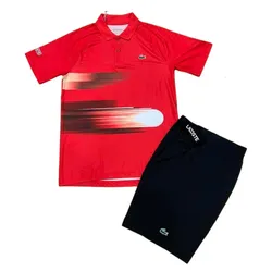 Bộ Quần Áo Cộc Tay Nam Lacoste Novak Djokovic Sport Tennis Shorts Màu Đỏ Đen Size 3