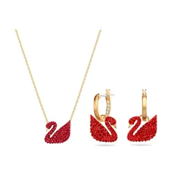 Combo Dây Chuyền Và Khuyên Tai Swarovski Iconic Swan Pendant Earringsswan, Red, Gold-Tone Plated Màu Đỏ Vàng