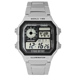 Đồng Hồ Nam Casio World Time AE-1200WHD-1AVDF Màu Bạc Đen