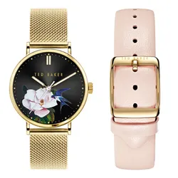Đồng Hồ Nữ Ted Baker Ladies Phylipa Flowers Quartz Yellow Gold Plated Watch TWG024500 Màu Đen Vàng