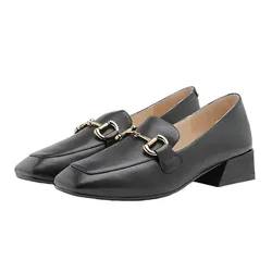 Giày Lười Nữ Pazzion Arwen Classic Metal Buckle Leather Loafers 0191751BK34 Màu Đen