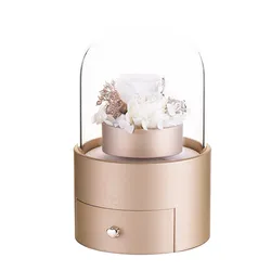 Hộp Quà Tặng Đựng Trang Sức Xoay Tự Động Đèn Led Hoa Hồng Sáp LiLi Jewelry LILI_865346 Màu Vàng Đậm
