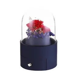 Hộp Quà Tặng Đựng Trang Sức Xoay Tự Động Đèn Led Hoa Hồng Sáp LiLi Jewelry LILI_865346 Màu Xanh Đậm