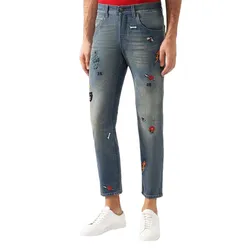 Quần Jean Nam Gucci Blue Symbol Tapered XS836 Màu Xanh Bạc Size 31