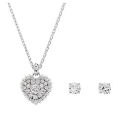 Set Dây Chuyền Và Khuyên Tai Nữ Swarovski Heart Hyperbola Jewelry Màu Trắng Bạc