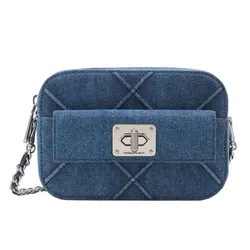 Túi Đeo Chéo Nữ Charles & Keith CNK Eleni Denim Quilted Zip Crossbody Bag 80671632 Màu Xanh Denim