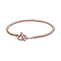 Vòng Đeo Tay Nữ Pandora Moments T-Bar Snake Chain Bracelet 589087C00 Màu Vàng Hồng Size 19