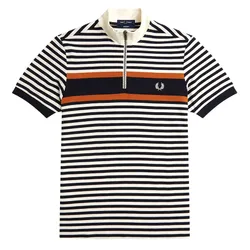 Áo Polo Nam Fred Perry Zip Neck Polo In Cream Stripe Kẻ Đen Size XS