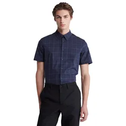 Áo Sơ Mi Nam Calvin Klein CK Men's Slim Fit Tonal Windowpane Short Sleeve Màu Xanh Navy Size XS