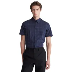 Áo Sơ Mi Nam Calvin Klein CK Men's Slim Fit Tonal Windowpane Short Sleeve Màu Xanh Navy Size S