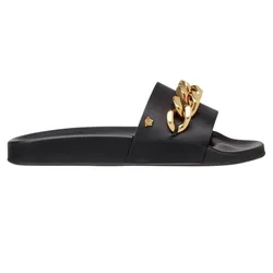 Dép Nam Versace Medusa Chain Slide Black Leather DSU8463 Màu Đen Size 38