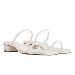 Dép Nữ Charles & Keith CNK Double Strap Braided Heel Mules White 60051036 Màu Trắng