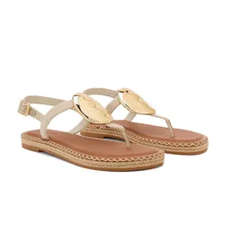 Dép Nữ Charles & Keith CNK Metallic Oval Espadrille Sandals Beige 70580228 Màu Be Nâu