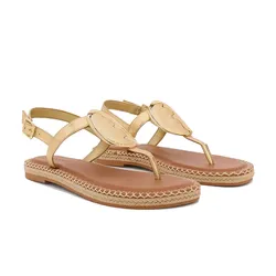 Dép Nữ Charles & Keith CNK Metallic Oval Espadrille Sandals Gold 70580228 Màu Vàng Nâu