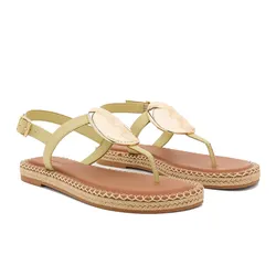 Dép Nữ Charles & Keith CNK Metallic Oval Espadrille Sandals Lime 70580228 Màu Xanh Nâu