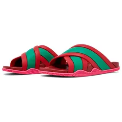 Dép Nữ Gucci Web Stripe Slide Sandal Coral 627820 Màu Đỏ Phối Xanh Size 6