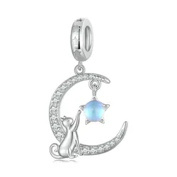 Hạt Vòng Charm Nữ Lili Jewelry Đính Đá CZ Hình Mèo Mặt Trăng Elliana LILI_088935 Màu Bạc
