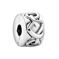 Hạt Vòng Charm Pandora Knotted Hearts Clip Charm 798035 Màu Bạc