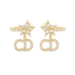 Khuyên Tai Nữ Dior Women Clair D Lune Earrings Gold-Finish Metal And White Crystals Màu Vàng