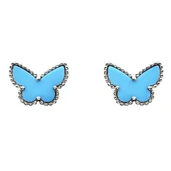 Khuyên Tai Nữ Van Cleef & Arpels Sweet Alhambra Turquoise Butterfly 18K White Gold Earstuds Màu Xanh Bạc (Chế Tác)