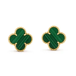 Khuyên Tai Nữ Van Cleef & Arpels Vintage Alhambra Earrings Màu Gold/Xanh Green 9mm (Chế Tác)