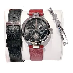 Set Đồng Hồ Nữ Và Vòng Tay Versace Versus 36mm Stainless Steel & Leather Chronograph Watch VSPOS4421 Màu Đen