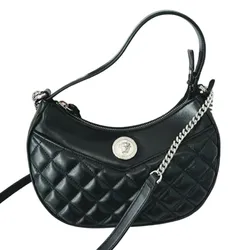 Túi Đeo Vai Nữ Versace Black Leather Half Moon Hobo Shoulder Bag Màu Đen