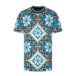 Áo Phông Nam Dolce & Gabbana D&G Blue With Majolica Printed  T-Shirt G8KD0T FI7VQ HC1NB Màu Xanh/Đen