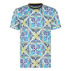 Áo Phông Nam Dolce & Gabbana D&G With Majolica Printed T-Shirt G8KD0T HS7B4 HB1MS Màu Xanh Blue