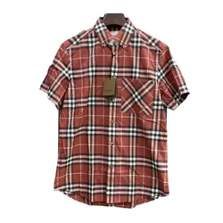 Áo Sơ Mi Nam Burberry Short-Sleeve Soft Fawn Ip Check Shirt Kẻ Đỏ Size S