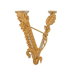 Cài Áo Nữ Versace V Leaf Logo Brooch Màu Vàng Gold