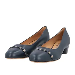 Giày Cao Gót Nữ Salvatore Ferragamo Leather Pim Chain Detail Pumps Màu Xanh Navy Size 35