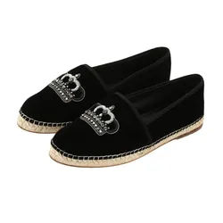 Giày Slip On Nam Dolce & Gabbana D&G Crown Logo Velvety Espadrilles A50037 Màu Đen Size 7