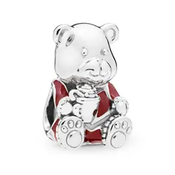Hạt Vòng Charm Pandora Christmas Teddy Bear Silver With Red And White Enamel 797564ENMX Màu Bạc Phối Đỏ