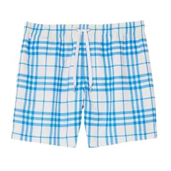 Quần Bơi Nam Burberry Plaid Drawstring Shorts Màu Kẻ Xanh Trắng Size S
