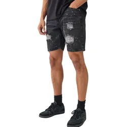 Quần Short Nam BoohooMan Relaxed Fit Ripped Crinkle Denim Shorts In Black BMM82729 Màu Đen Size 48