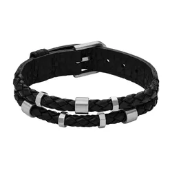Vòng Đeo Tay Nam Fossil Leather Essentials Black Leather Strap Bracelet JF04473040 Màu Đen
