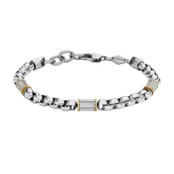 Vòng Đeo Tay Nam Fossil All Stacked Up Two-Tone Stainless Steel Chain Bracelet JF04138998 Màu Bạc