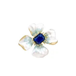 Cài Áo Nữ Kya Jewel Statement Flower BR766 Màu Trắng Xanh