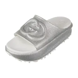 Dép Nữ Gucci Interlocking G Logo Rubber Slides GUC1540656 Màu Bạc Trắng Size 37