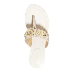 Dép Xỏ Ngón Michael Kors MK  Izzy Embellished Logo Sandal Màu Trắng Size 5.5