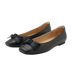 Giày Bệt Nữ Pazzion Clarice Bow Square Toe Flats 966-3BLK035 Màu Đen