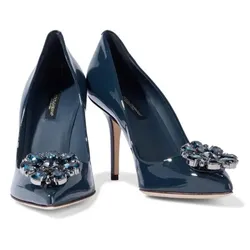 Giày Cao Gót Nữ Dolce & Gabbana D&G Bellucci Crystal Embellished Patent Leather Pumps Midnight Blue Màu Xanh Size 37
