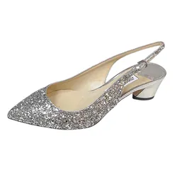 Giày Cao Gót Nữ Jimmy Choo Slingback Pointed Toe Glitter Shoes Champagne Màu Be Bạc Size 38.5